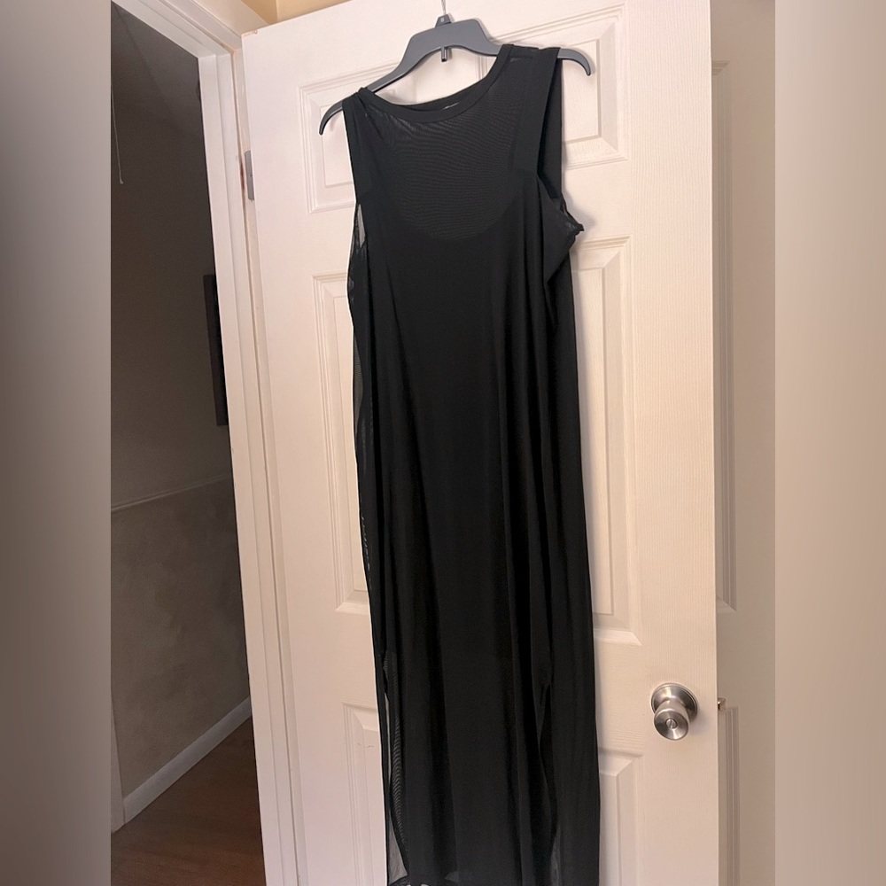 Black high neck sheer dress with slip and leg slits